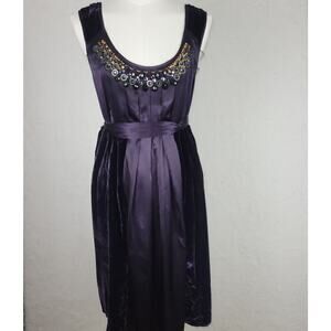Vtg Single‎ Dress Embellished M Purple Velvet Silk Fairy Grunge Goblin Core